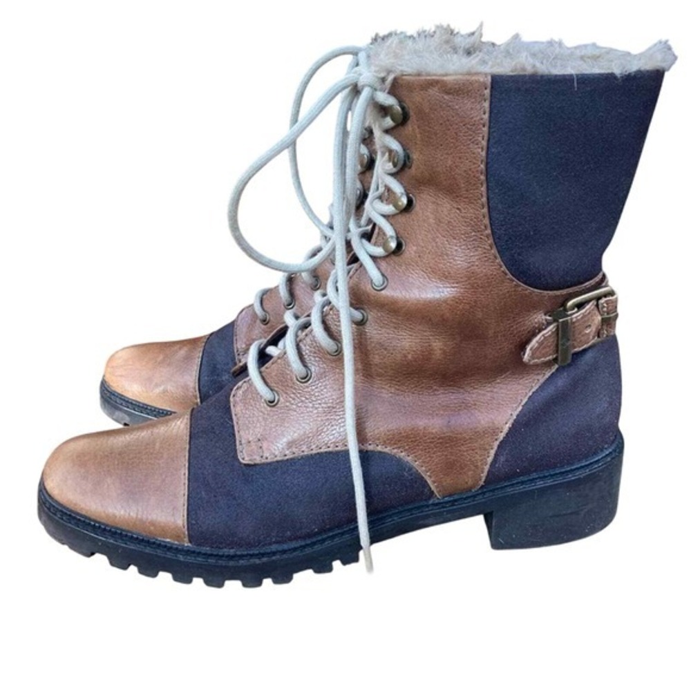 7‎ For All Mankind boots Size 10 work wear moto Brown faux shearling lace-up